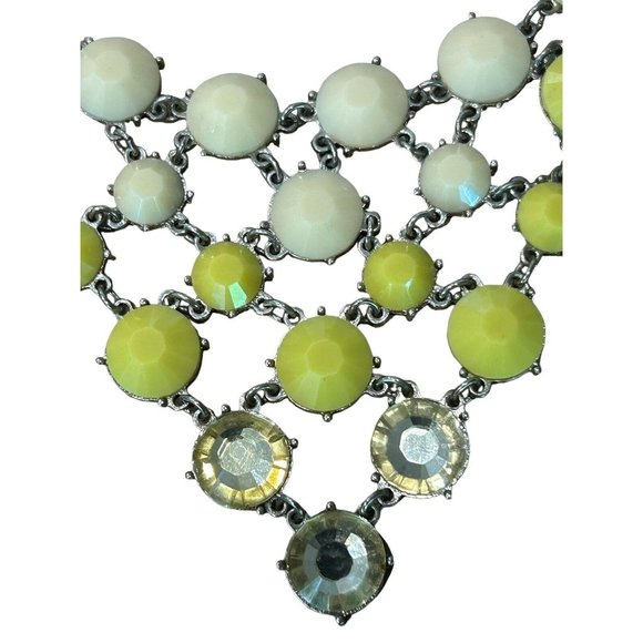 Necklace-Silver Tone Off-white Yellow & Clear Stones 21” Chain Costume Jewelry - Picture 3 of 7